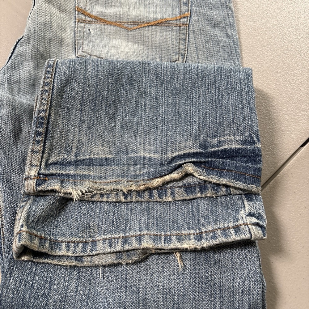Y2K Plugg Jeans Co Mens 34x30 Bootcut Ripped Denim Jeans Medium Wash 100% Cotton - Picture 14 of 15